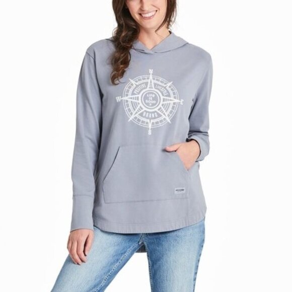 Life is Good Positive Compass Crusher-FLEX Hoodie Stone Blue Women's L - Picture 1 of 6